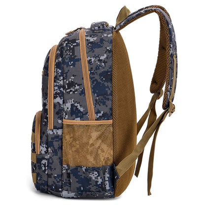 Camouflage large-capacity backpack - adjustable shoulder strap, outdoor theme style, zipper closure, ideal for hiking