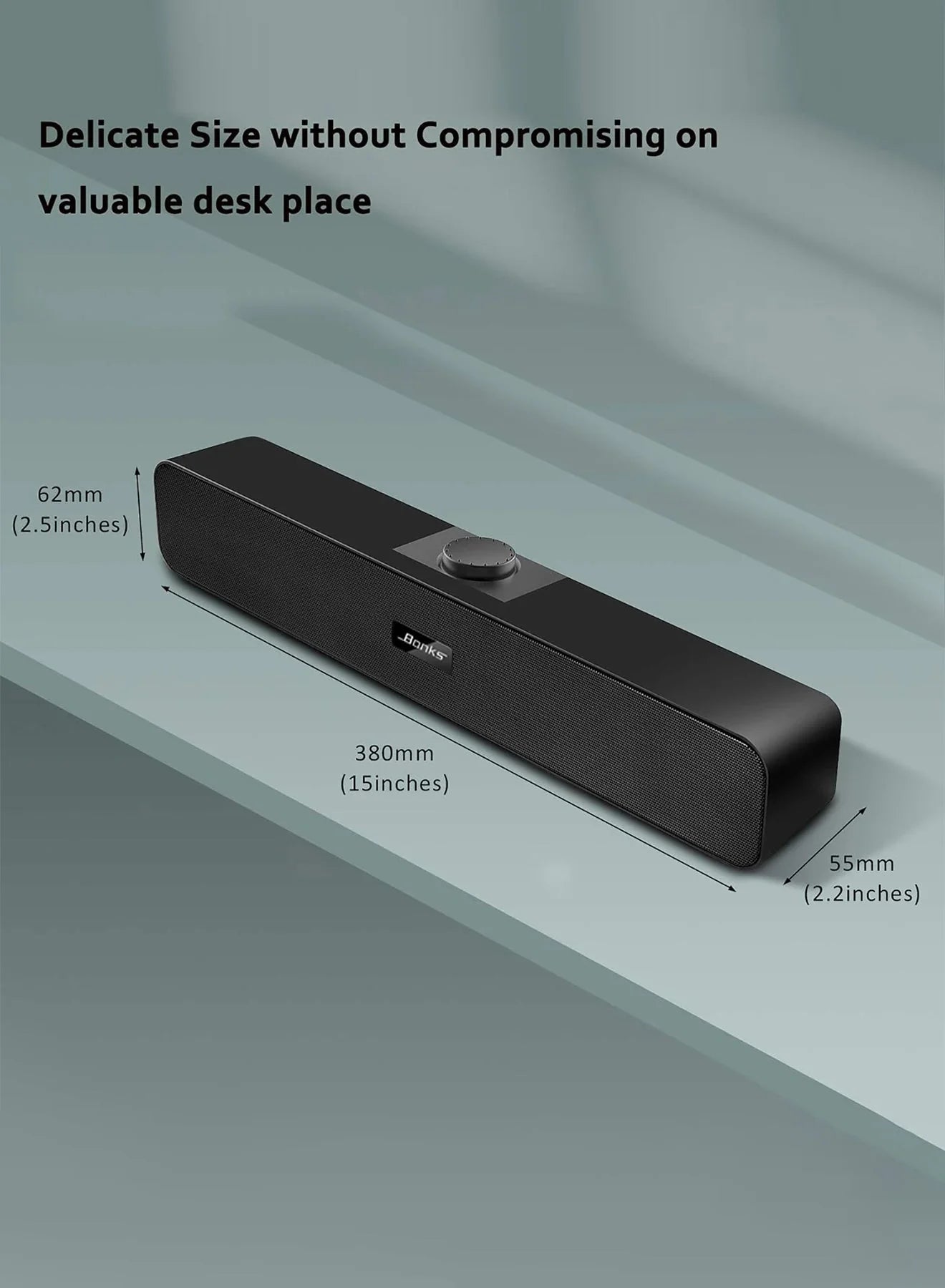 B Computer Speakers with 3.5 mm Aux, Small PC Speakers Powered by USB, USB Soundbar for Monitor，Wired USB Desktop Speaker,