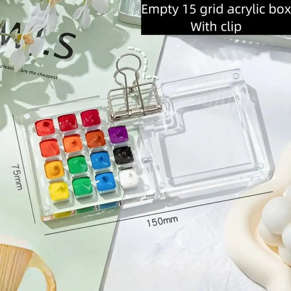 Art Supplies Acrylic Watercolor Paint Palette 8/15 Grid Mini Paint Pigment Box Portable Waterproof Empty Paint Box Student
