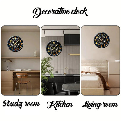 2D Flat Exquisite Engine Wooden Round Silent Hanging Wall Clock, For Living Room, Office, Study Room, Bedroom, Home Decoration.