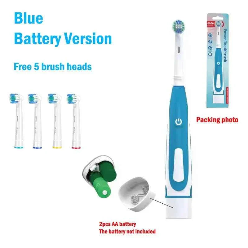 Electric Toothbrush Rounded 3D Heads Teeth Brush Soft Bristle Vibrate Rotation Gum Care Battery Power Teeth Whitening For Adults
