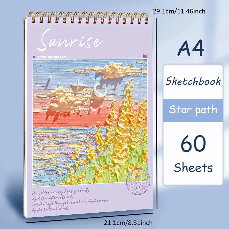 A4 Sketchbook 160 GSM 60 Sheets Drawing Paper Art Book for Artist Watercolor Oil Painting Stationery Students School Supplies