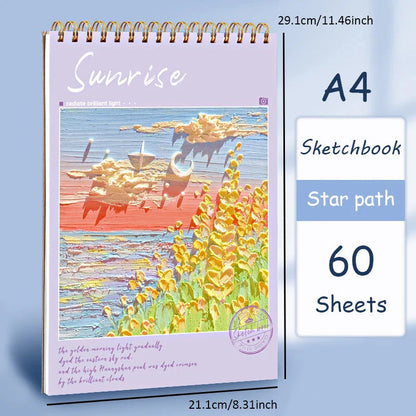 A4 Sketchbook 160 GSM 60 Sheets Drawing Paper Art Book for Artist Watercolor Oil Painting Stationery Students School Supplies