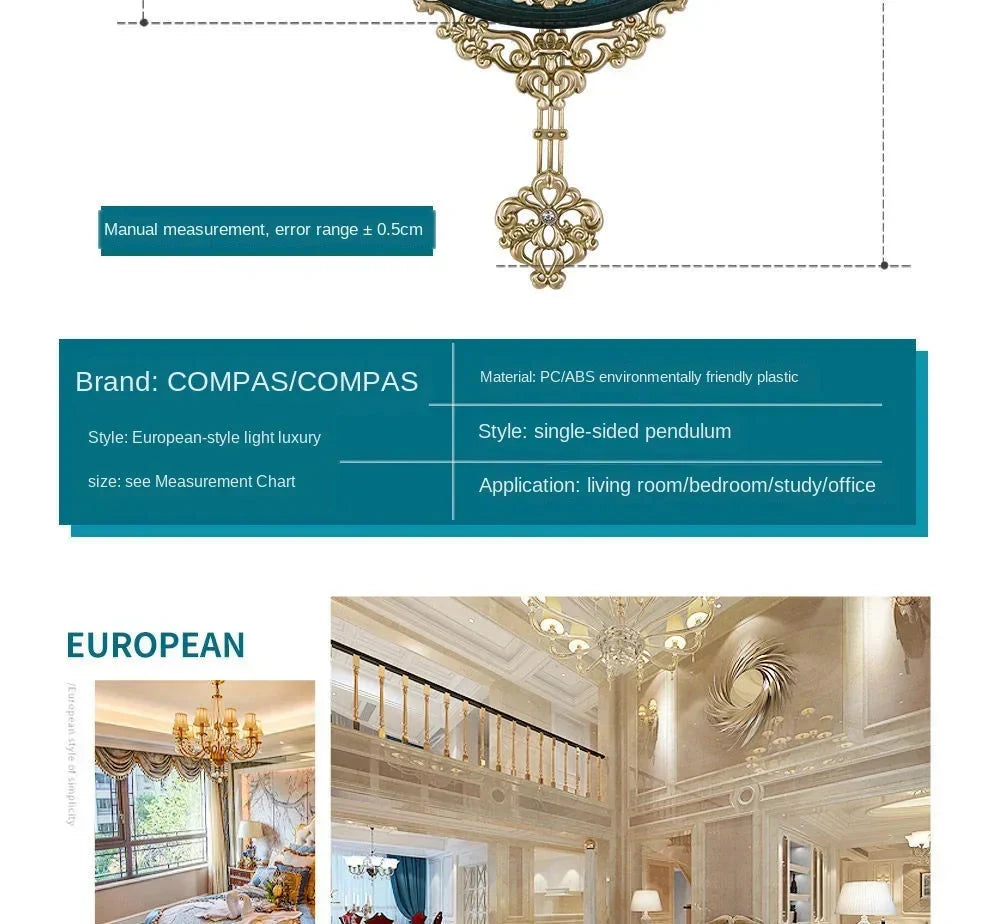 Retro European Style Wall Clock Watch Living Room Mute Pendulum Clock Elegant Taste Family Gift Art Decoration