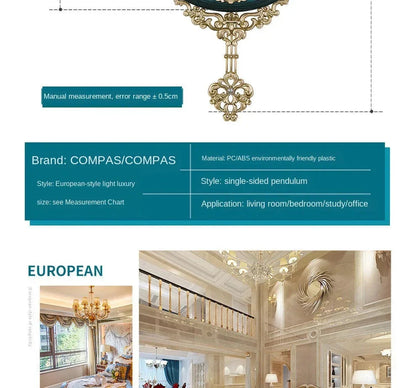 Retro European Style Wall Clock Watch Living Room Mute Pendulum Clock Elegant Taste Family Gift Art Decoration