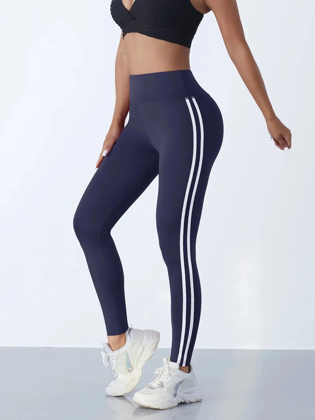 MODX High-Waist Striped Seamless Yoga Leggings - Sculpting & Tummy Control Gym Tights