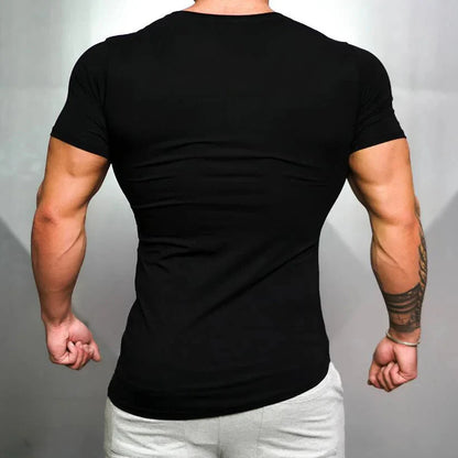 Mens Running Sport Slim Fit T-shirts Summer Cool Cotton Breathable Short Sleeve Clothing Gym Bodybuilding Fitness Muscle Shirts