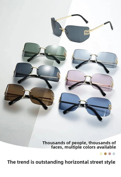Curved One-Piece Sunglasses, Frameless Square Cut-Edge Design, UV400 Protection, Women's High-End Street Style