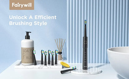 Fairywill Sonic Electric Toothbrush E11 Waterproof USB Charge Rechargeable Electric Toothbrush 8 Brush Replacement Heads Adult