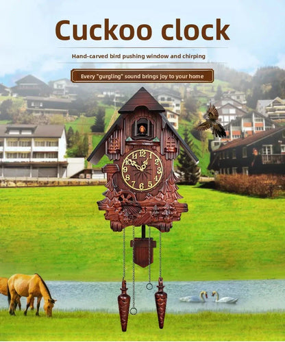Wooden Handcrafted Cuckoo Clock for Wall with Cuccu Chimes and Swing Pendulum for Home Nordic  Decor Solid Wood Cuccu Watch