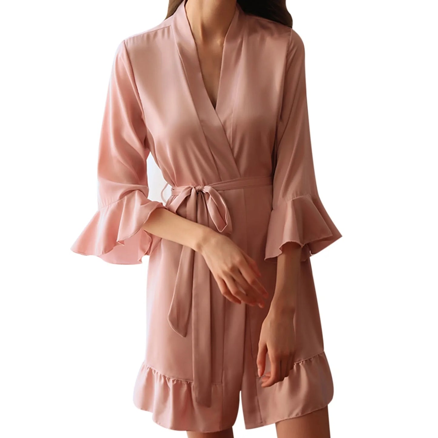 Sexy Flare Sleeve Kimono Gown Women Wedding Robe Silk Rayon Home Dress Elegant Ruffle Sleepwear Cozy Nightgown Intimate Lingerie