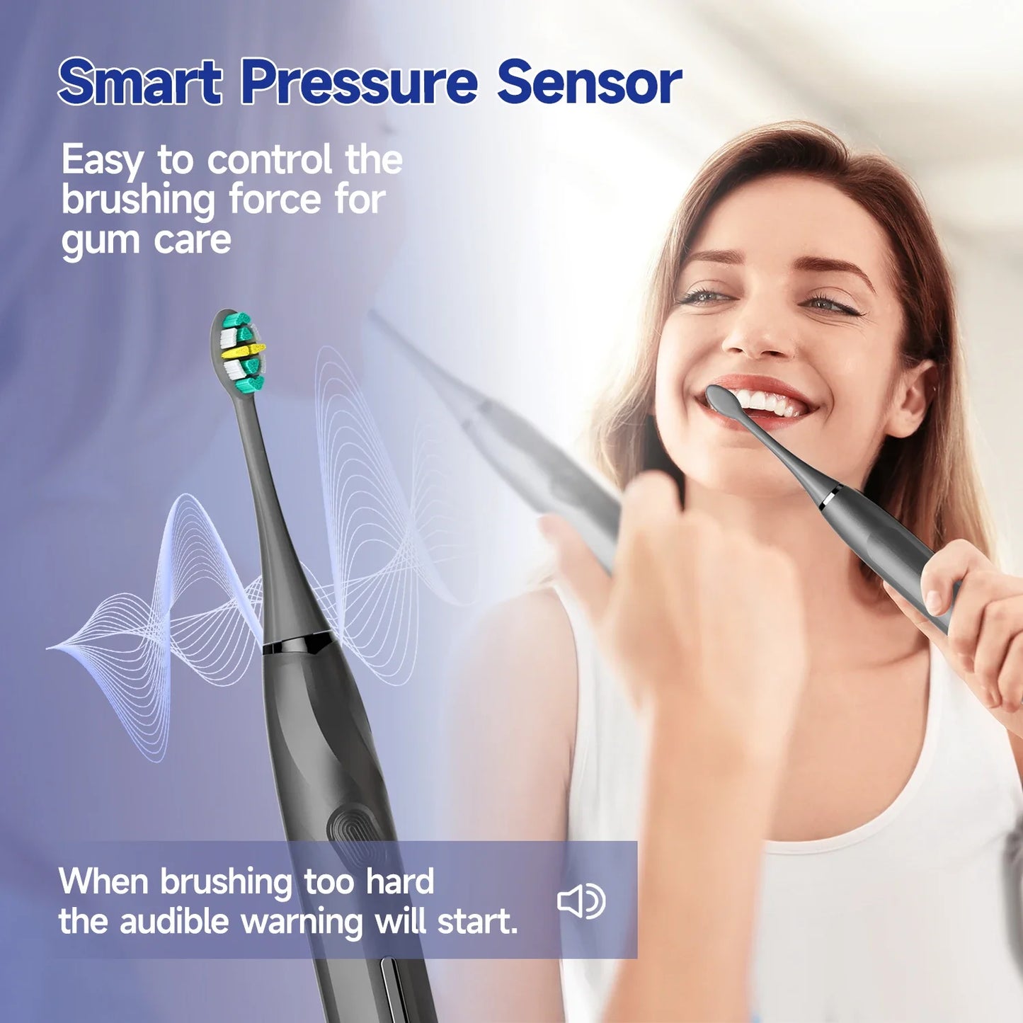 SEAGO Electric Toothbrush with 8 Soft Bristle Heads for Adults Pressure Sensor 5 Modes with 2 Minutes Smart Timer SG-2752