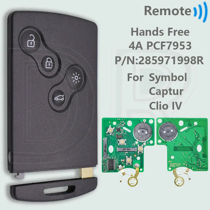 DR Half Smart/Hands Free ID46 4A PCF7953M Smart Car Remote Key For Renault Megane Laguna Grand Scenic Fluence Clio IV Captur