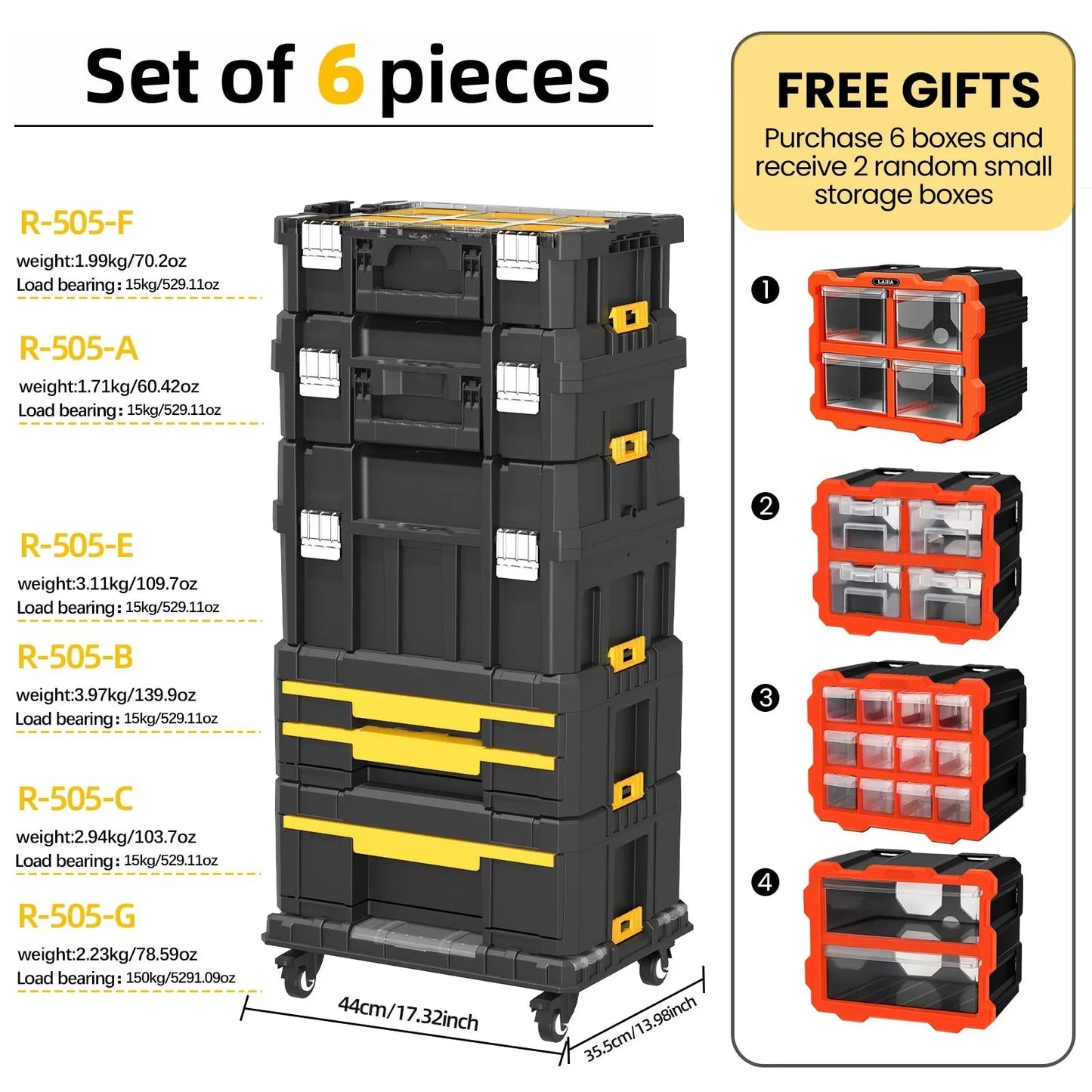 AIRAJ MultiFunctional Tier Stackable Rolling Plastic Portable Folding Tool Storage Box , Suitable for Garage Storage
