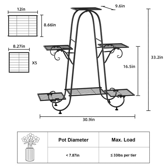 6 Tiers Metal Plant Stand Indoor Outdoor Flower Display Rack Holder