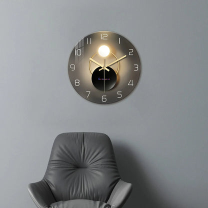 Light Luxury Simple Light and Shadow Flat Pattern Tempered Glass Wall Clock Living Room Bedroom Kitchen Home Decoration Wall Clock Silent Quartz Clock Holiday Gift 12 Inches 14 Inches 16inch (Without Batteries)