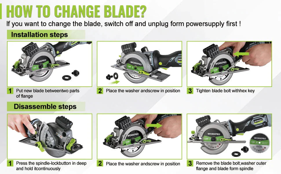 WORKPRO 20V Cordless Electric Circular Saw With Laser For Wood Ceramic Tile 115 mm Saw Blade 710W Electric Circular Saw No Laser