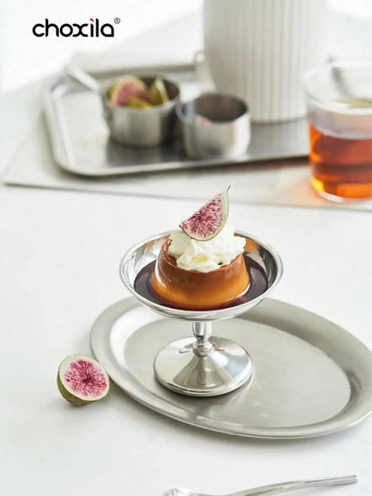 1pc Dessert Plate, Vegetable Bowl, Stainless Steel Ice Cream Cup, Tall Cup, Afternoon Tea Pudding Dessert Cup Cute Plates