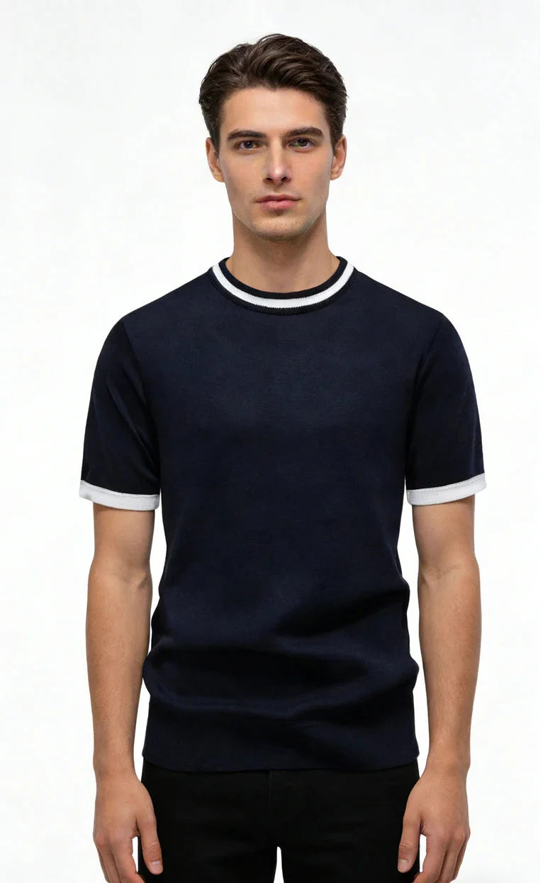 Mens Summer Knit T-Shirts Crewneck Casual Shirt Texture Crewneck Knit Shirt Short Sleeve Vintage Tee Shirt Crochet Top