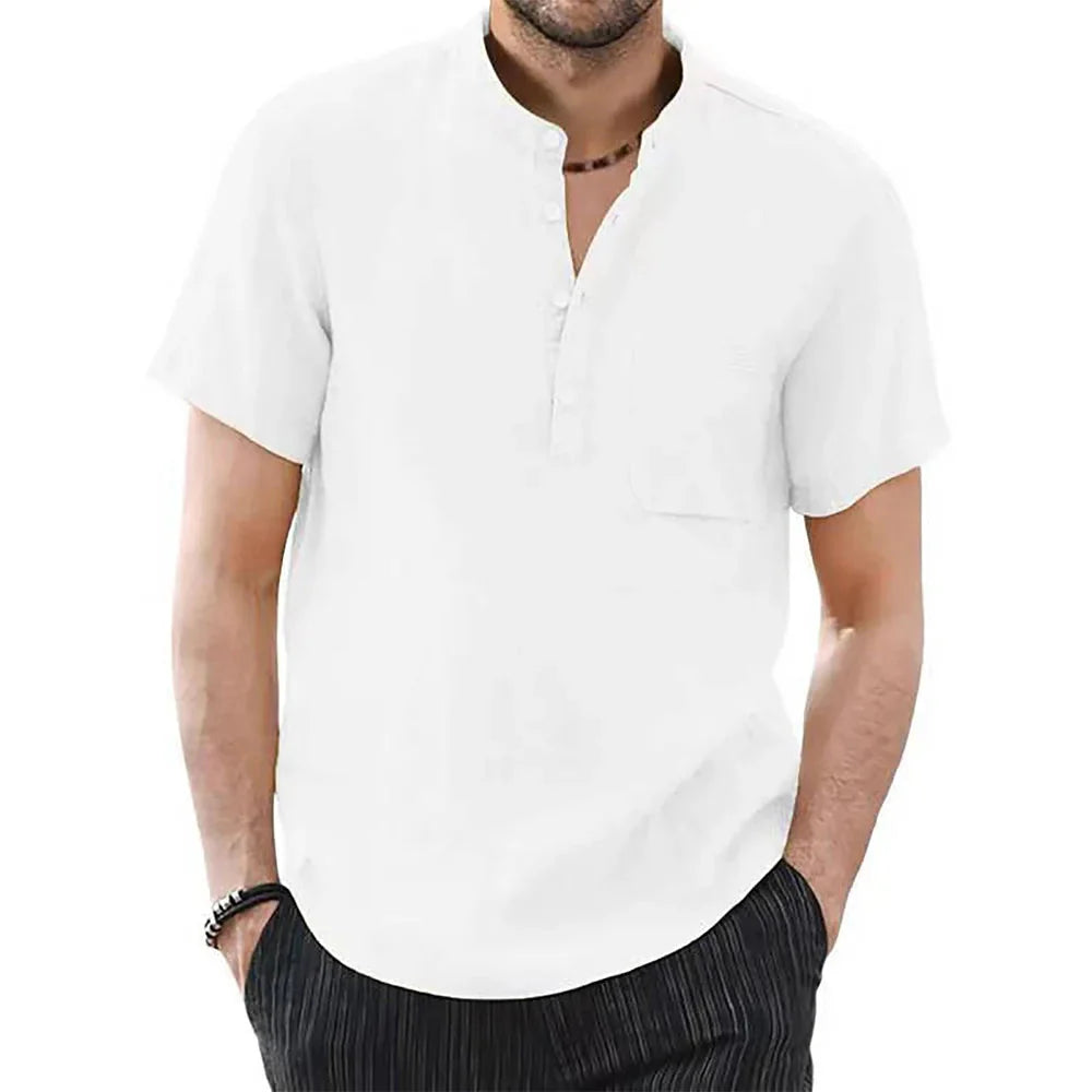 Men's Short Sleeve T-shirt Cotton and Linen Casual Men T-shirts Solid Color Summer Shirt Male Cozy Breathable