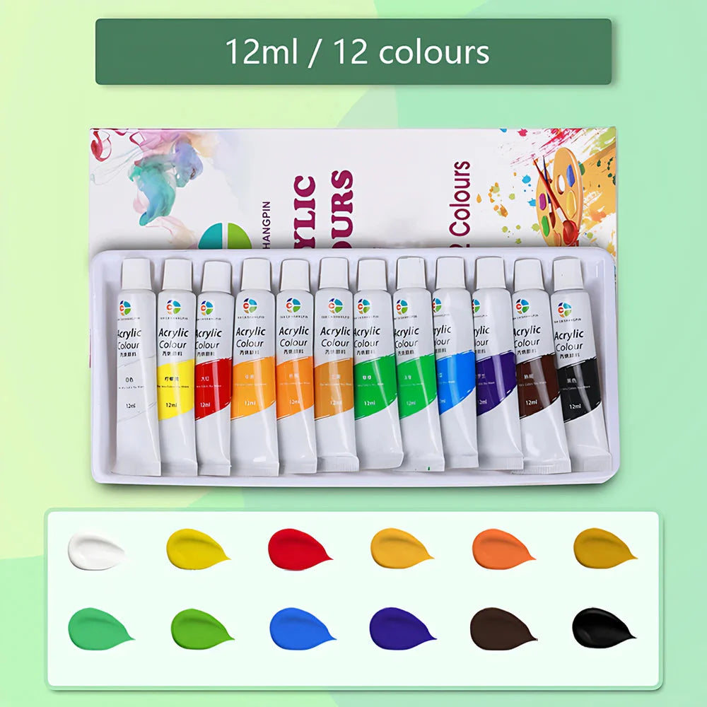 Acrylic Paint Set 12/18/24/36 Colors 12ml Tubes Non-Toxic Waterproof Art Craft Paints for Artists Kids Beginners School Supplies
