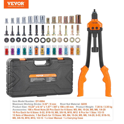 SucceBuy 14" 16" Rivet Nut Tool Rivnut Tool Kit with Metric and SAE Mandrels 70PCS/186PCS Rivet Nuts With Rugged Carrying Case
