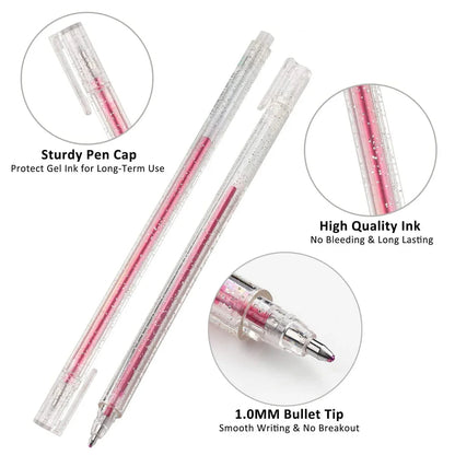 8/12/18 Color Glitter Gel Pen 1.0mm Metal Glitter Color Ballpoint Pen Paper Cardstock Diary Drawing Marking Coloring DIY Art