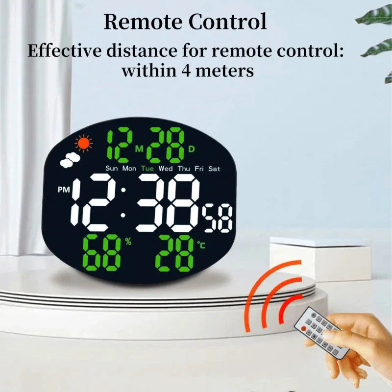 Large Digital Wall Clock Weather Station Forecast TEMP Humidity Date Week Night Mode Table Clock 2 Alarm 12/24H LED Alarm Clock
