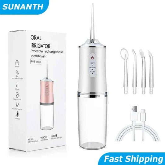 Portable Cordless Teeth cleaning machine Travel Oral Irrigator USB Rechargeable 3 Modes 4 Jet Tips IPX7 Mouth Washing Machine