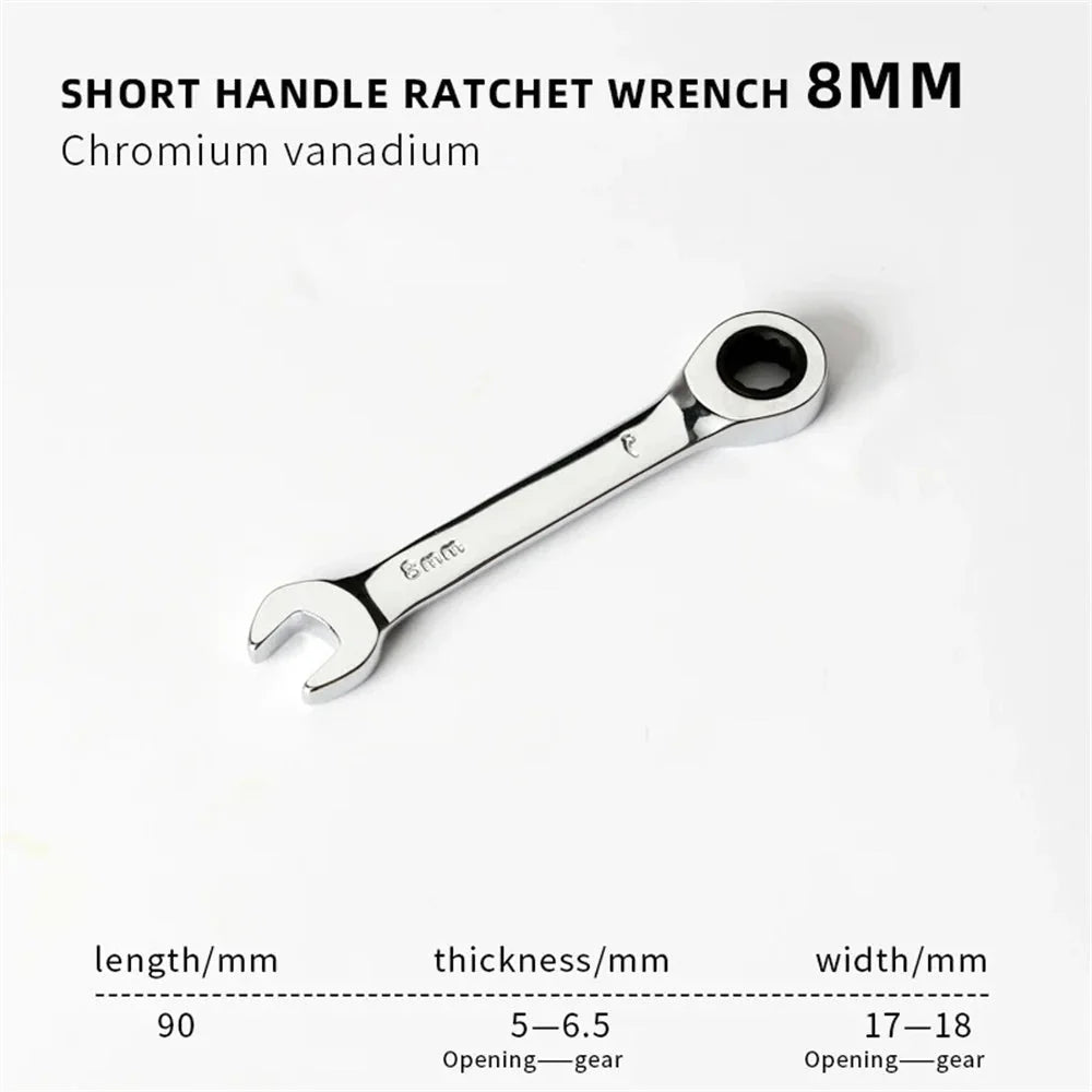 6-19mm Short Handle Quick Ratchet Wrench 72 Teeth Multi Functional Portable Short Dual-use Plum Blossom Small Wrench Hand Tools