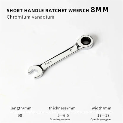 6-19mm Short Handle Quick Ratchet Wrench 72 Teeth Multi Functional Portable Short Dual-use Plum Blossom Small Wrench Hand Tools