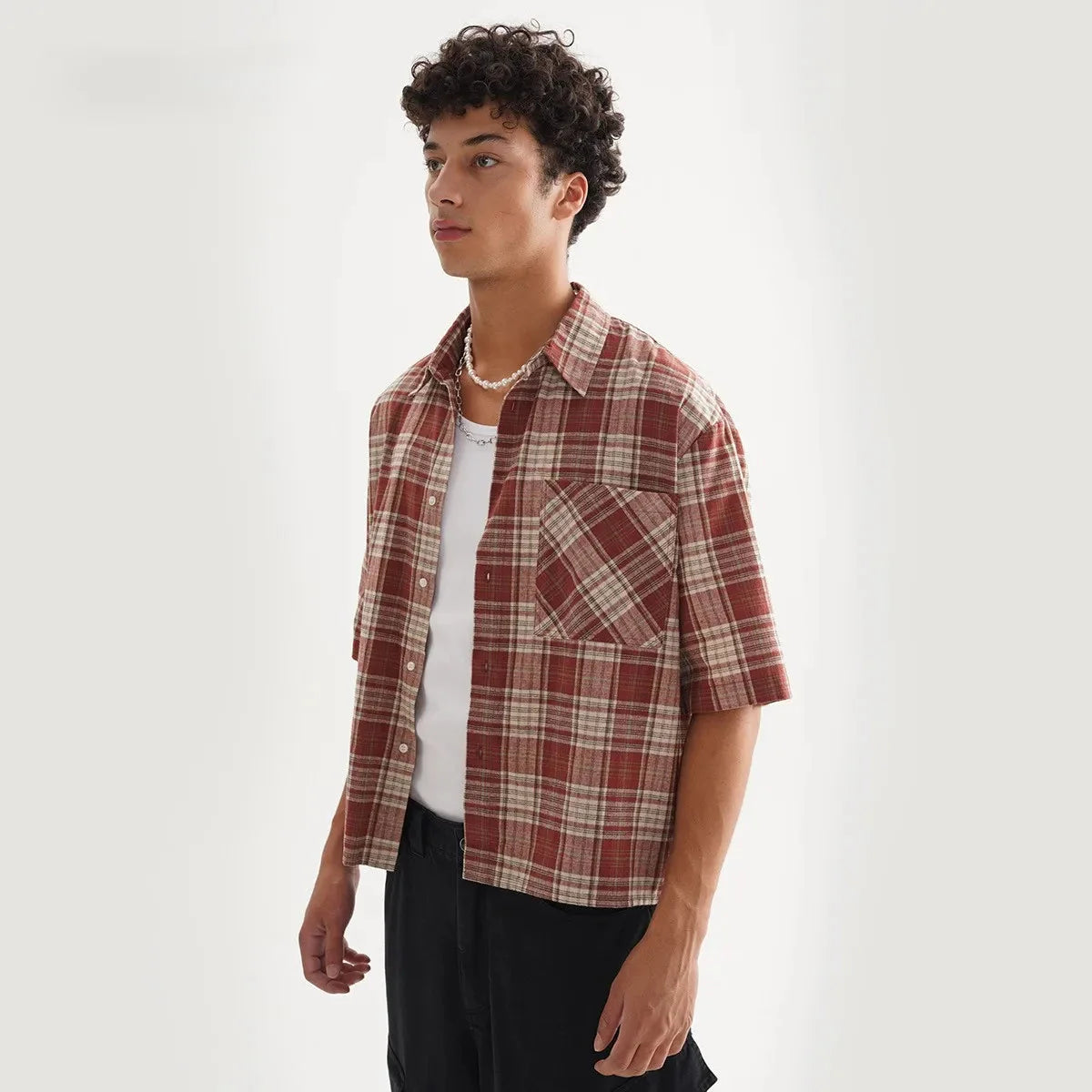 ‌Plaid Short Sleeve Shirt for Men‌ Casual Button Down,Lightweight Breathable Fabric,Trendy Streetwear,Summer Open Front Top