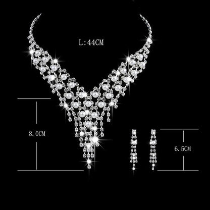 Luxury Long Tassels Jewelry Pearl Necklace Earing Set Crystal Zircon Wedding Bridal Jewelry Sets For Women Bijoux Mariage Zestaw