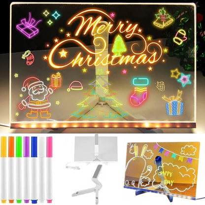 LED Note Board With Night Light 7 Colors Pen Acrylic Message Board DIY Children‘s Illuminated Drawing Board Kids Birthday Gift