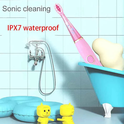 Kids Sonic Electric Toothbrush Child Cartoon with Colorful LED Light IPX7 Waterproof 2 mins Smart Timer Rechargeable Toothbrush