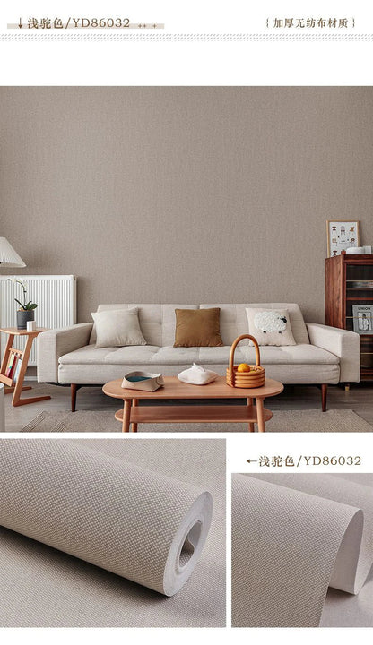 Modern Nordic Linen Textured Wallpaper – Eco-Friendly Non-Woven Solid Color Wall Covering