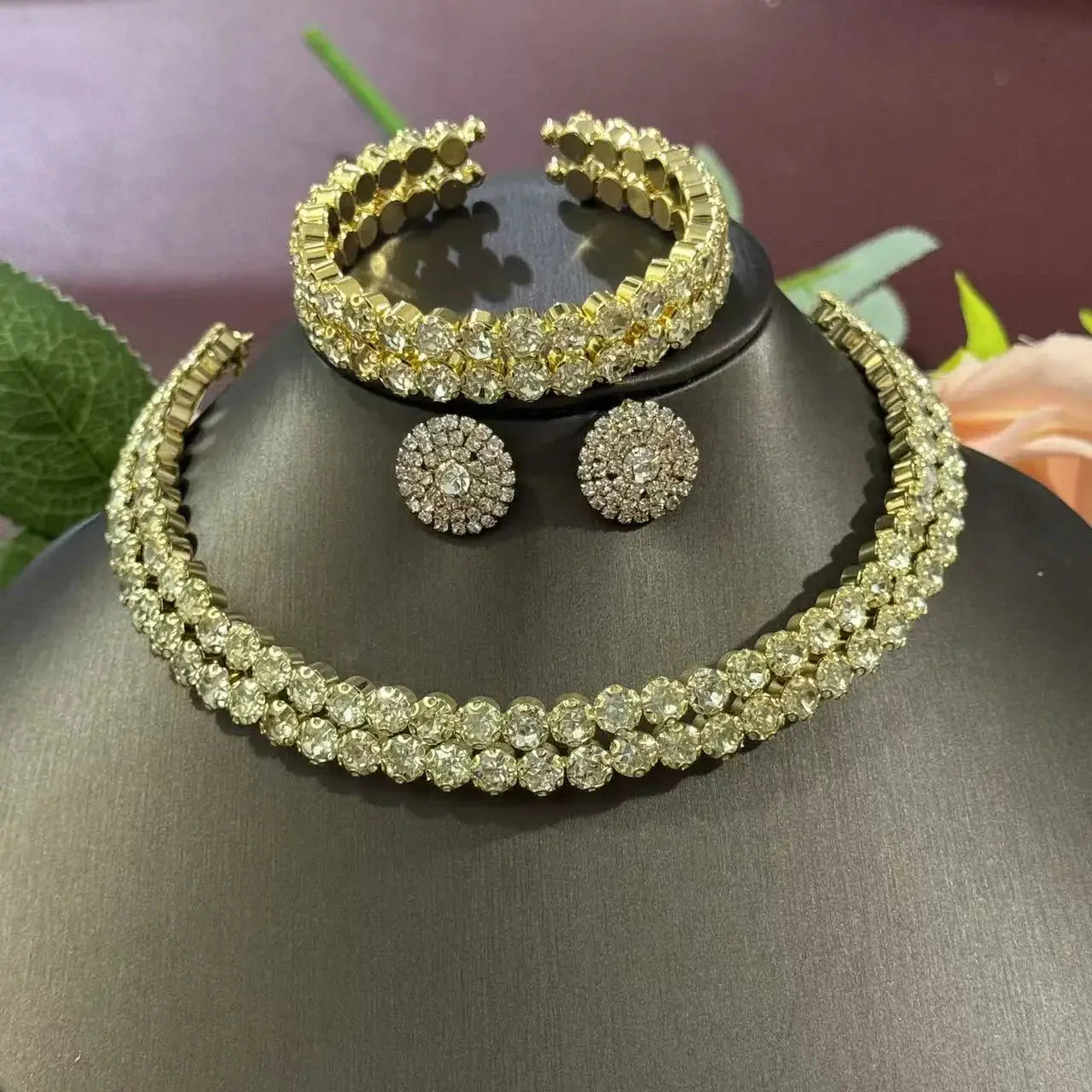 Elegant 3-Piece Crystal Jewelry Set - Rhinestone Necklace, Earrings & Bracelet