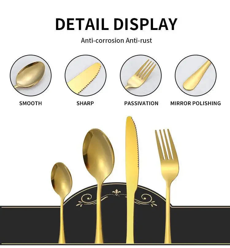 24-Piece Silverware Set with Steak Knives Forks Spoons,Stainless Steel Flatware ,Tableware Cutlery Service for 6,Dishwasher Safe