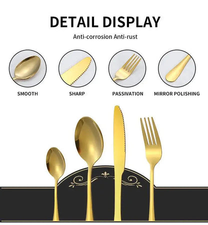 24-Piece Silverware Set with Steak Knives Forks Spoons,Stainless Steel Flatware ,Tableware Cutlery Service for 6,Dishwasher Safe