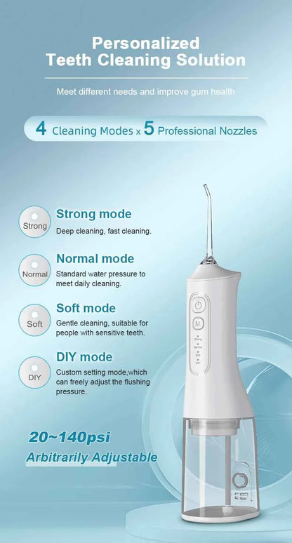 Fairywill Portable Oral Irrigator - 300ML Cordless Water Flosser with 6 Jet Nozzles