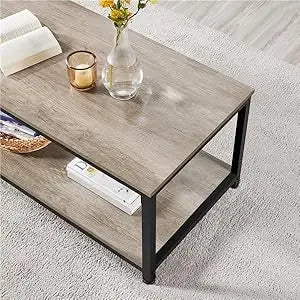 Coffee Tea Table with Metal Frame, Coffee with Open Storage Shelf, Vintage Accent Furniture for Living Room