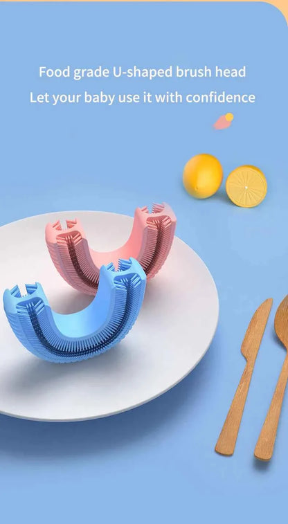360° Sonic Electric Toothbrush U Shape Rechargeable for Kids Children Automatic Silicone Tooth Brush Smart Timer Blue Light IPX7