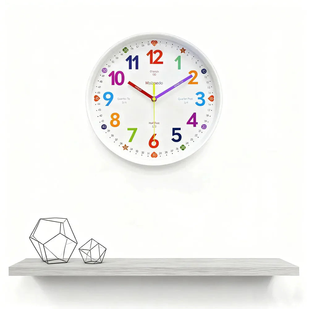 Early Education Wall Clock Colorful Number Kids Learning Time for School Classroom Bedrooms Silent Analog Clock 8/10/12 Inch