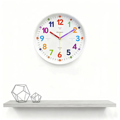 Early Education Wall Clock Colorful Number Kids Learning Time for School Classroom Bedrooms Silent Analog Clock 8/10/12 Inch