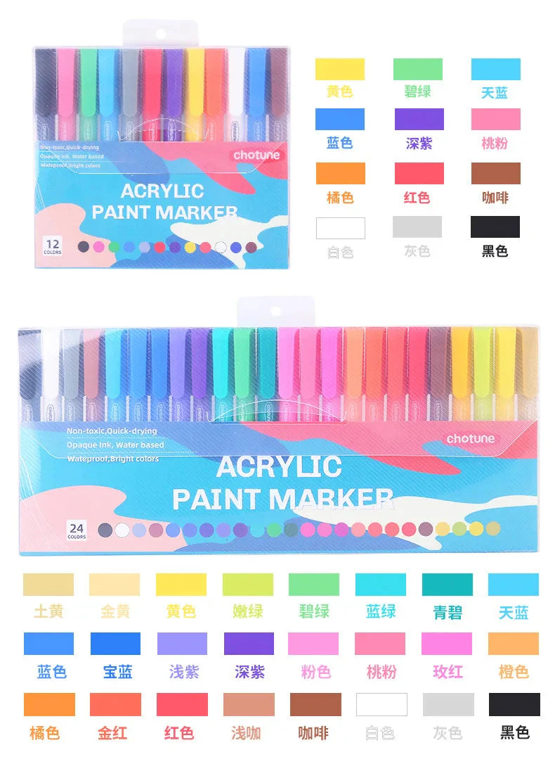 36 Colors Pastel Acrylic Paint Pens  Brush Markers for Wood Canvas Stone Rock Painting Glass Ceramic Fabric Metal Art Supplies