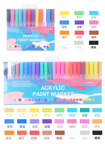 36 Colors Pastel Acrylic Paint Pens  Brush Markers for Wood Canvas Stone Rock Painting Glass Ceramic Fabric Metal Art Supplies