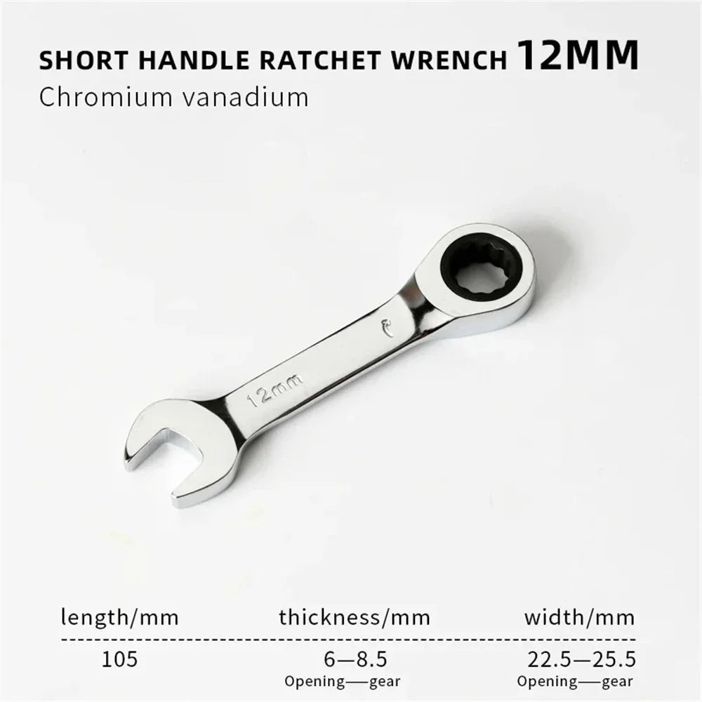 6-19mm Short Handle Quick Ratchet Wrench 72 Teeth Multi Functional Portable Short Dual-use Plum Blossom Small Wrench Hand Tools