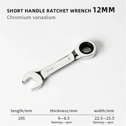 6-19mm Short Handle Quick Ratchet Wrench 72 Teeth Multi Functional Portable Short Dual-use Plum Blossom Small Wrench Hand Tools