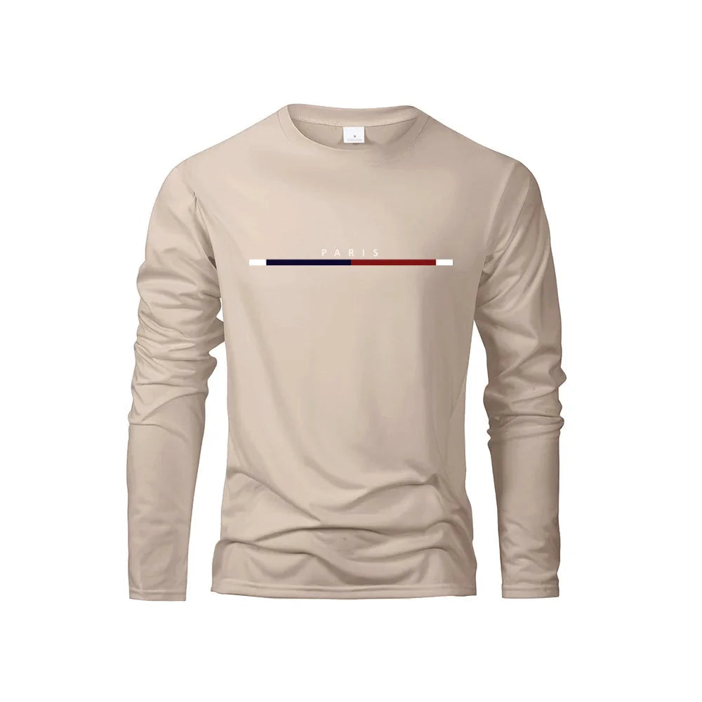 Men's Long Sleeve T Shirts of PARIS Printing Solid Color Casual Tops Autumn High Quality Loose T-Shirt Men Classic Clothing