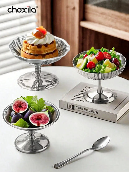 1pc Dessert Plate, Vegetable Bowl, Stainless Steel Ice Cream Cup, Tall Cup, Afternoon Tea Pudding Dessert Cup Cute Plates
